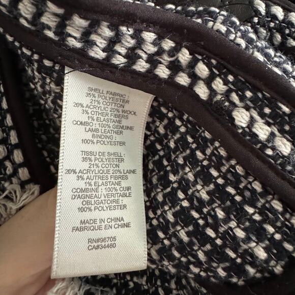 Rebecca Taylor Black and White Tweed Lamb Leather Trim Zip Jacket Blazer 4 - Picture 6 of 11